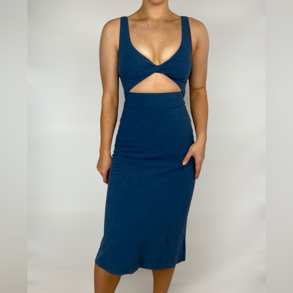 Petal + Pup Apollo Dress In Navy Cut Out Twist Midi Dress